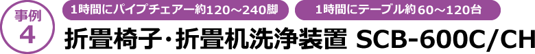 【事例4】[1時間にパイプチェアー約120～240脚・1時間にテーブル約60～120台]折畳椅子・折畳机洗浄装置 SCB-600C/CH